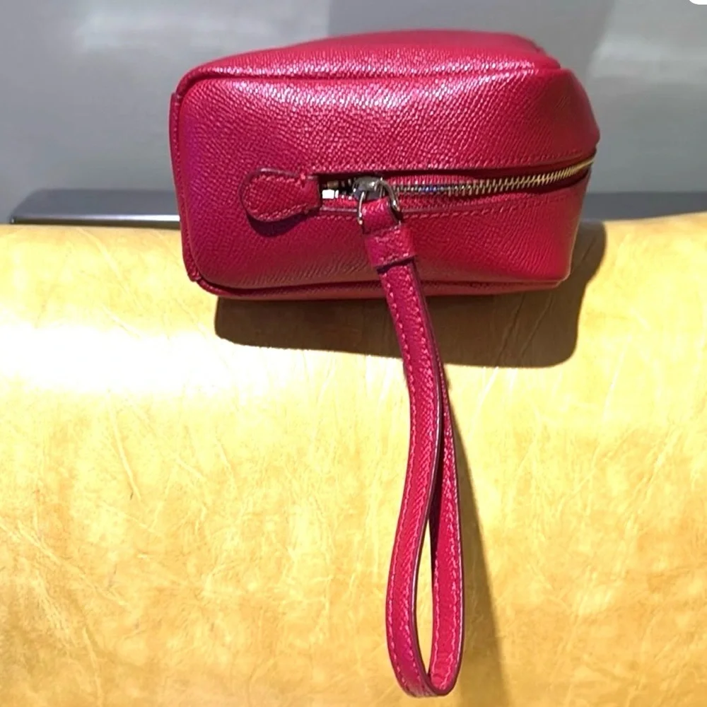 Coach Red Pebble Leather Wristlet Cosmetic Case